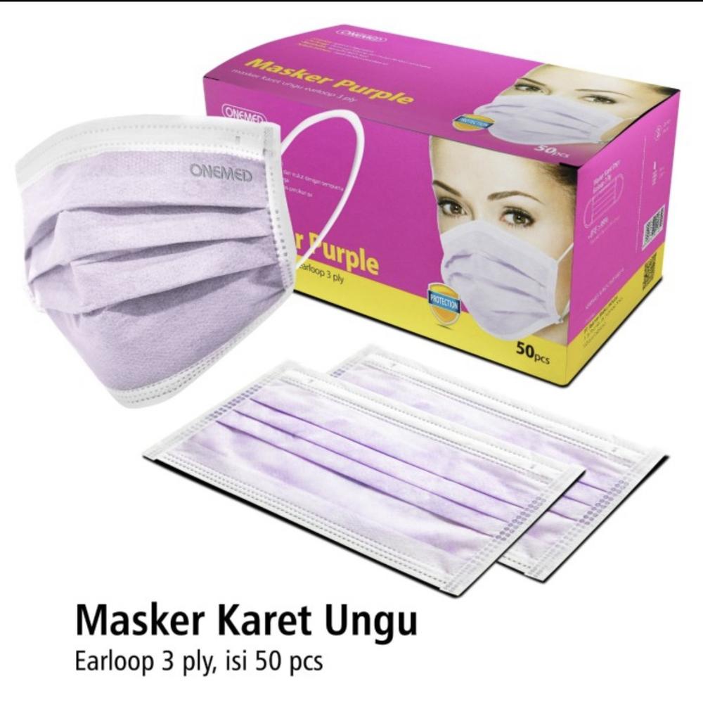 Masker Medis Onemed 3 Ply Earloop Isi 50 - Ungu