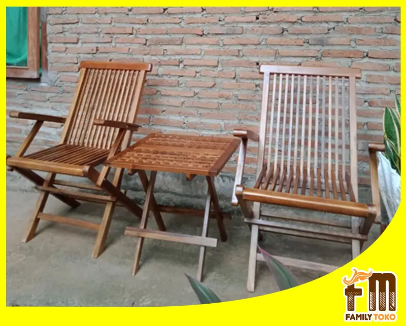 Set Meja Kursi Teras Tamu Kopi Lipat Kayu Jati Minimalis Tanganan FM14 3