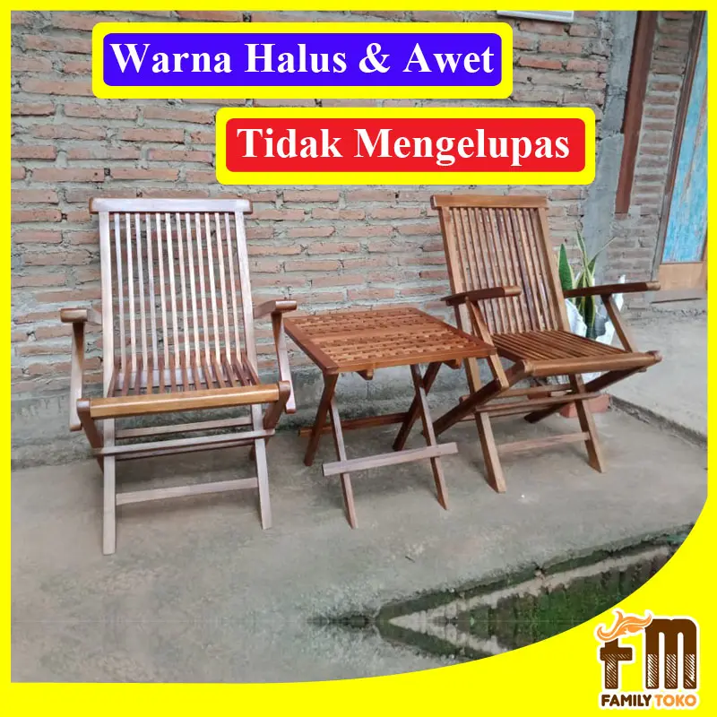 Set Meja Kursi Teras Tamu Kopi Lipat Kayu Jati Minimalis Tanganan FM14 0