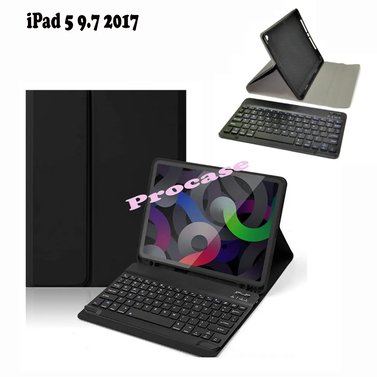 compatible Untuk iPad 5 9.7 2017 Keyboard Smart Case Wireless Book Cover Pencil Holder