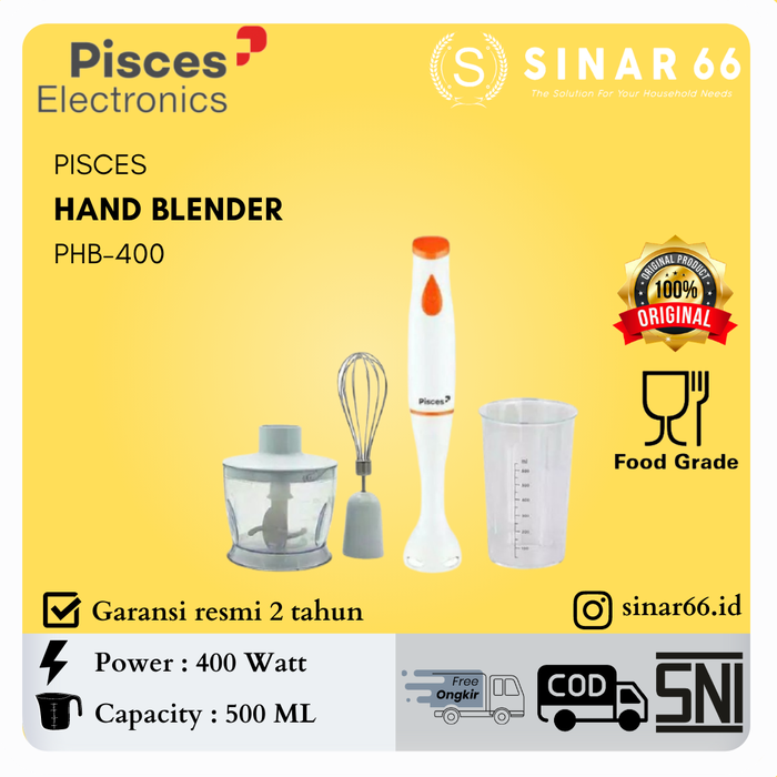 Gambar PISCES 4 IN 1 HAND BLENDER & CHOPPER PHB400 PHB 400 dari sinar66.id Kota Tangerang Tokopedia