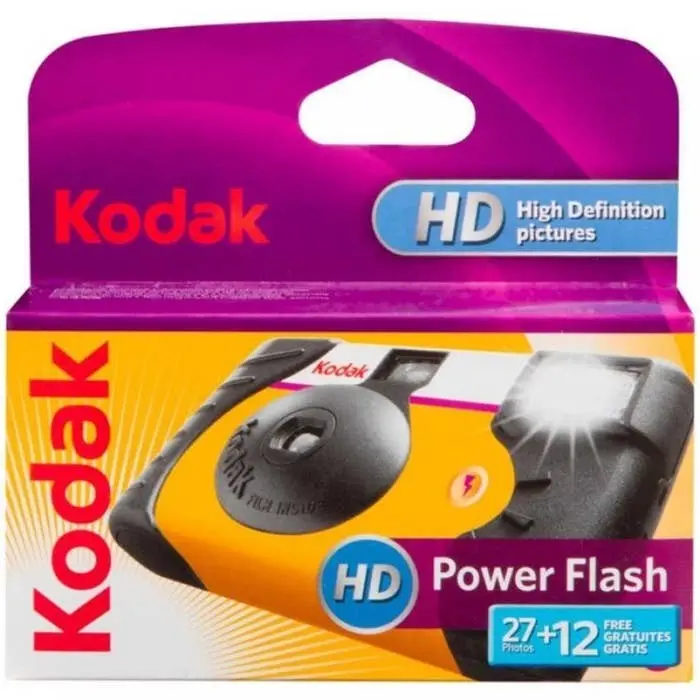 Kodak Kamera Sekali Pakai Power Flash 27+12 EXP dengan 39 Ekspresi HD untuk Fotografi Indoor dan Outdoor