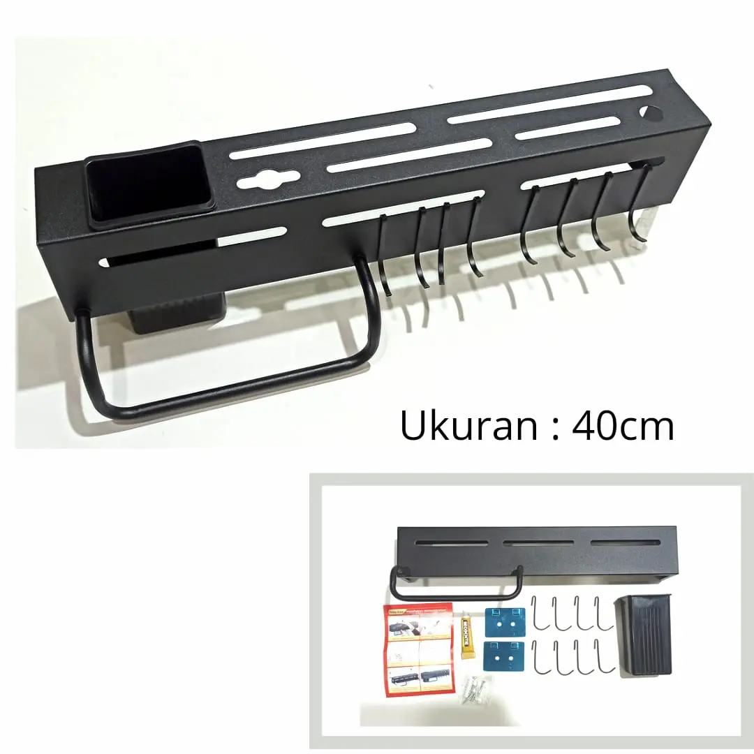 Gantungan Dapur Multifungsi - Bahan Stainless Hitam - Rak Pisau