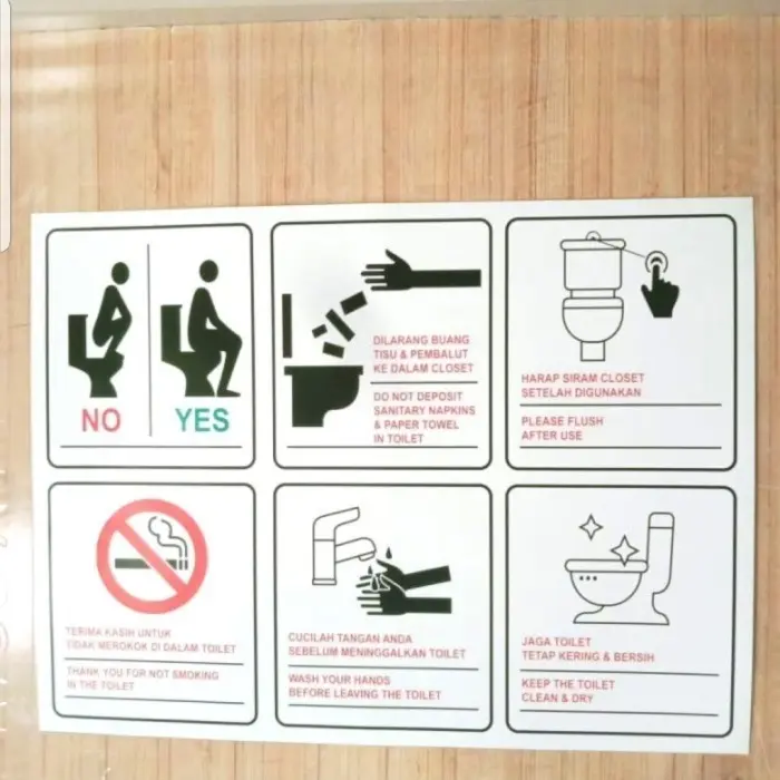 sign tata cara penggunaan toilet / sticker cara pakai toilet - 20x30