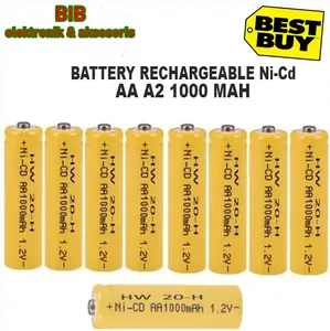 BATERAI RECHARGERABLE AA A2 1000MAH - BATERAI CAS AA A2 1000MAH NI-CD