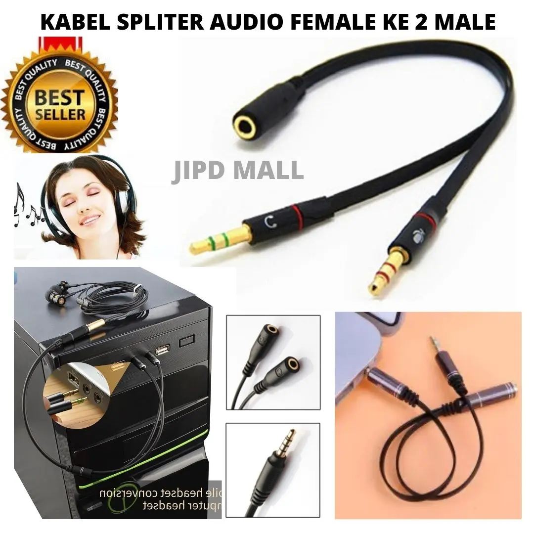 Kabel Spliter Audio Jack 3.5mm Female ke 2 Male Hifi Mic Earphone 1111