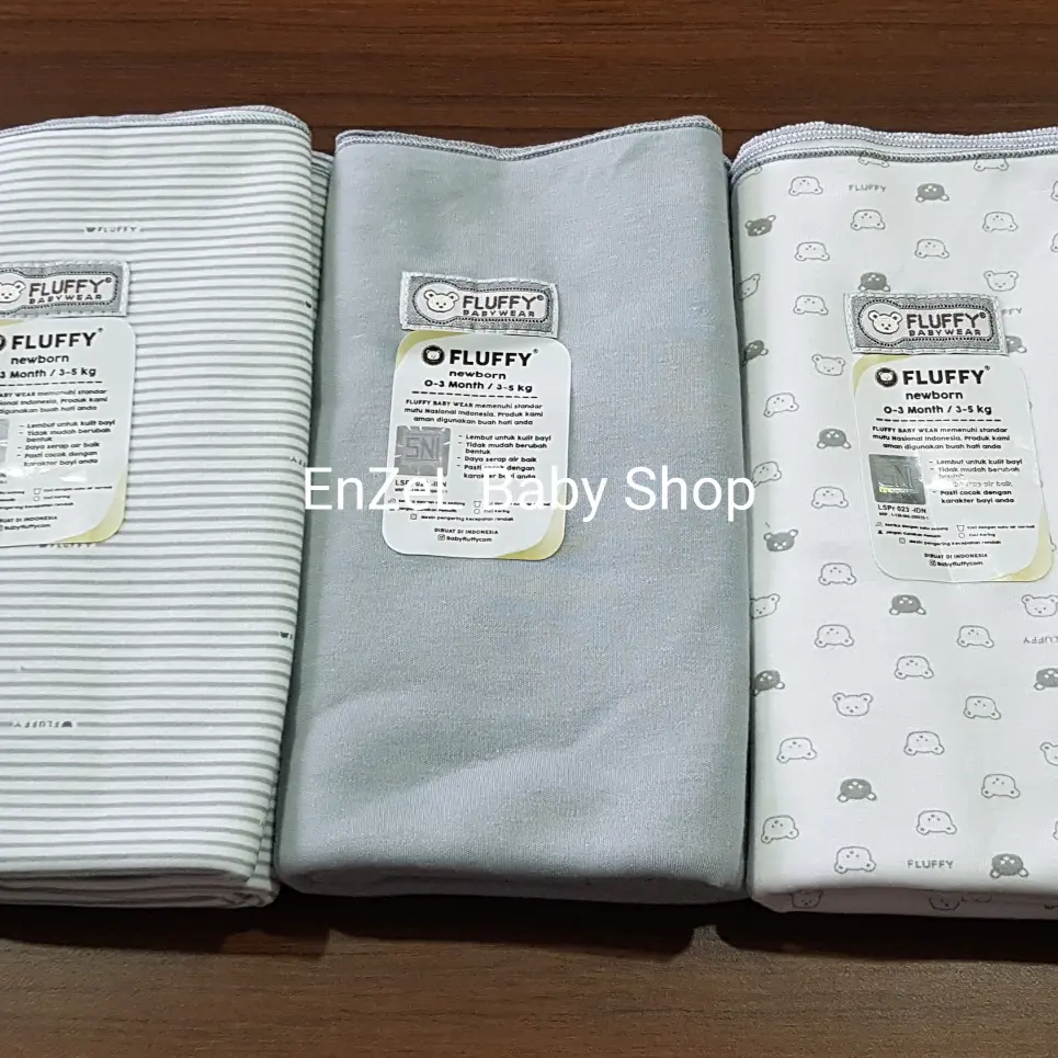 Bedong Bayi seri abu / Grey 3pcs / Bedong Baby FLUFFY / SNI