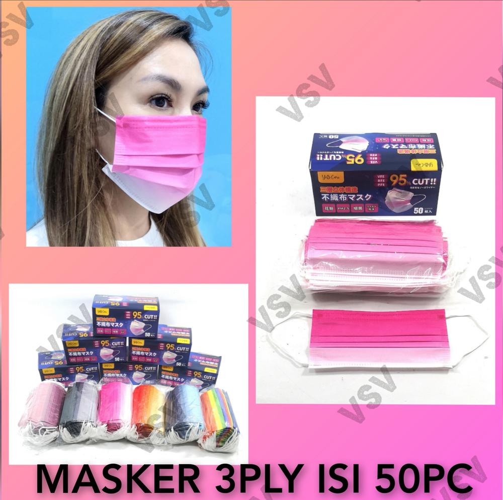 Masker 3ply warna warni masker colourfull masker medis Earloop - Pelangi, 50pc