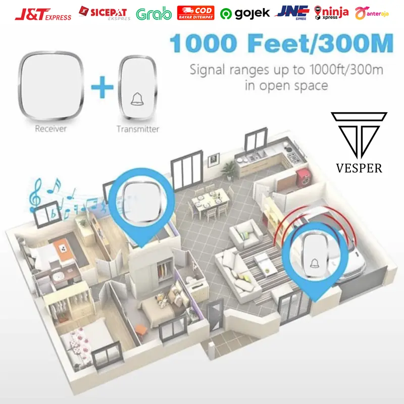 Door bell wireless / bel rumah wireless waterproof 1 receiver 2