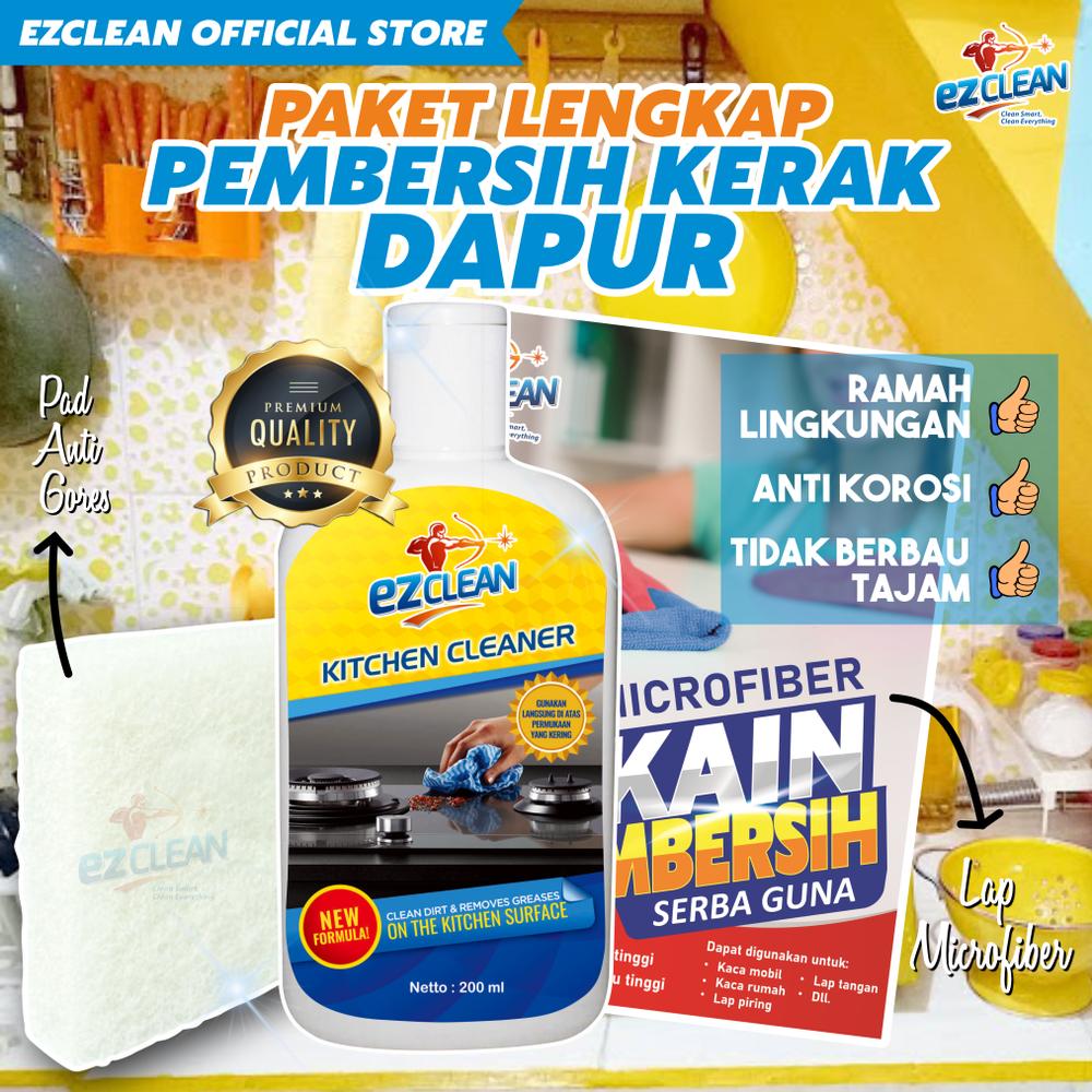 EZClean Paket Pembersih Kerak Dapur + Alat Pembersih + Mikrofiber Ramah Lingkungan Anti Korosi Tidak Berbau Tidak Merusak Permukaan 200ml