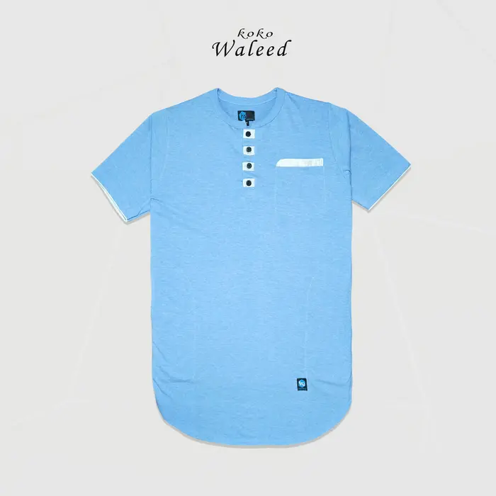 Gambar Baju Koko Muslim Waleed Pria Lengan Pendek Original Cotton Premium - Biru Muda, S dari Firsthand Kota Bandung 4 Tokopedia