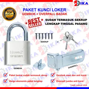 Paket Gembok + Overpal / paket kunci loker lemari laci / kunci gembok