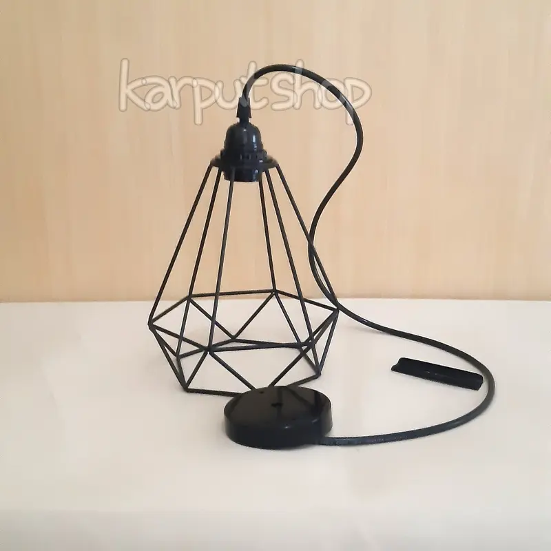 kap lampu gantung teras diamond Set Besi Bohlam Bulat 4