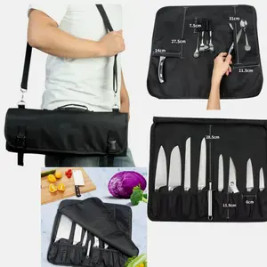 tas pisau selempang 8 Slots Durable Fabric Chef Knife Roll