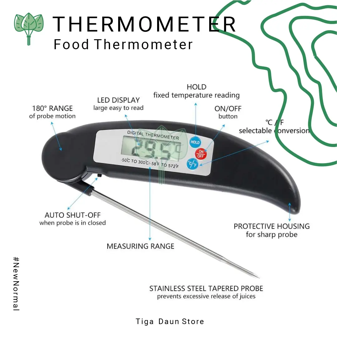 TERMOMETER MAKANAN Digital Food Thermometer Meat BBQ Foldabletopads