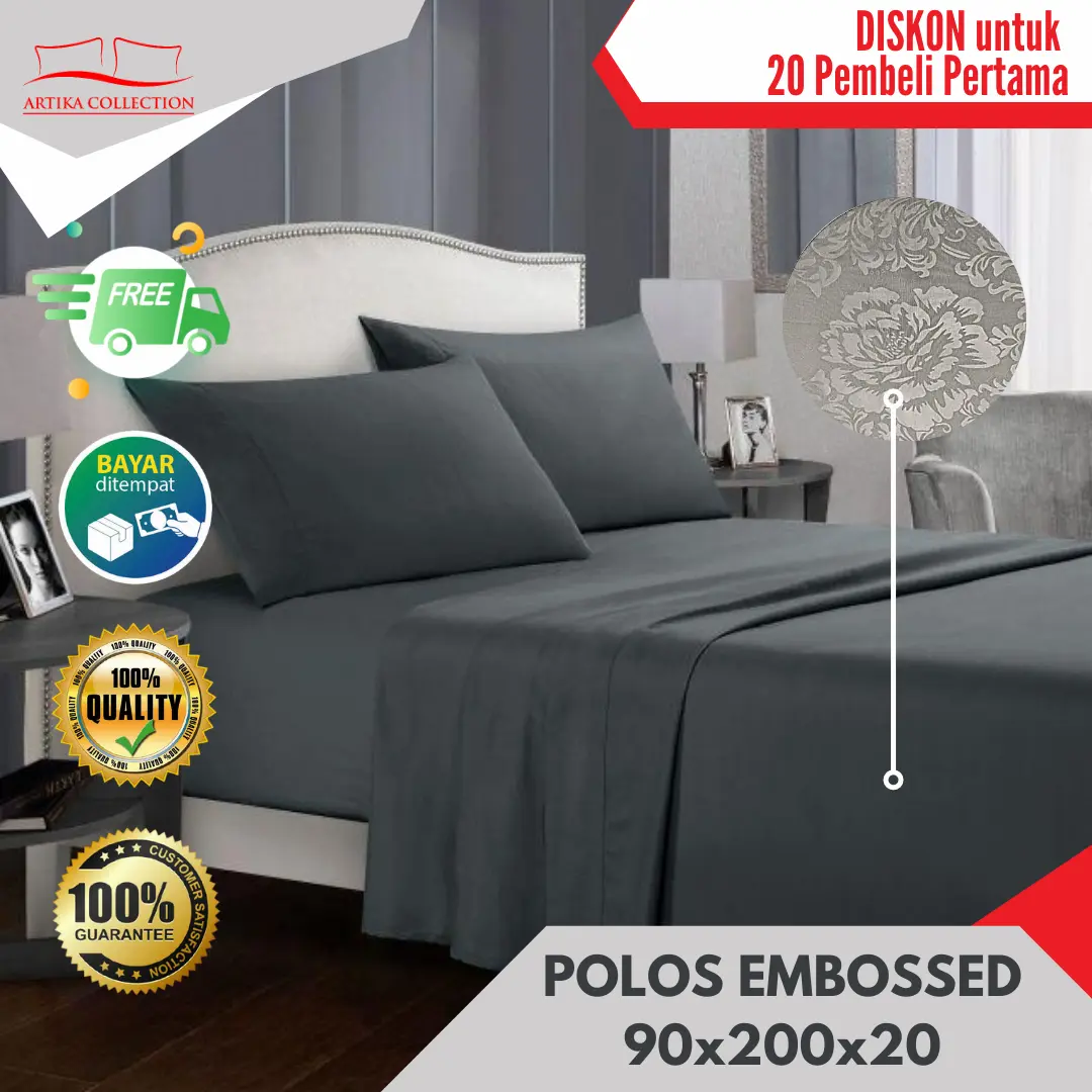 Sprei Polos Emboss Ukuran 90x200x20 Seprai Kosan Aesthetic