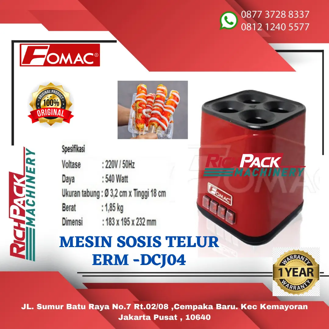 Mesin Sosis Telur 4Lubang Listrik / Egg Roll Maker FOMAC ERM-DCJ04