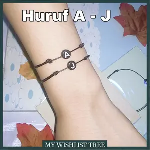 GELANG TALI HITAM INISIAL HURUF COUPLE / GELANG TALI POLOS KOREA MANIK