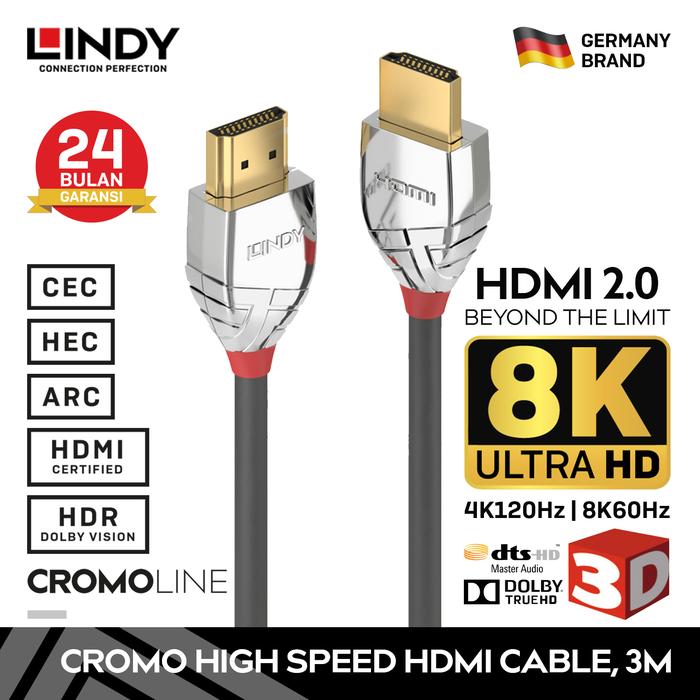 Promo Kabel HDMI LINDY High Speed 8K 4K 120 Hz HDR, Cromo 3M - Jakarta ...