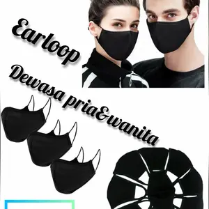 12 PCS MASKER KAIN HITAM POLOS 3 LAPIS TALI KUPING DEWASA PRIA&WANITA