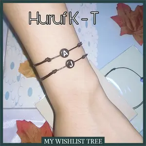 GELANG TALI HURUF INISIAL / GELANG KOREA TALI HITAM POLOS INISIAL NAMA