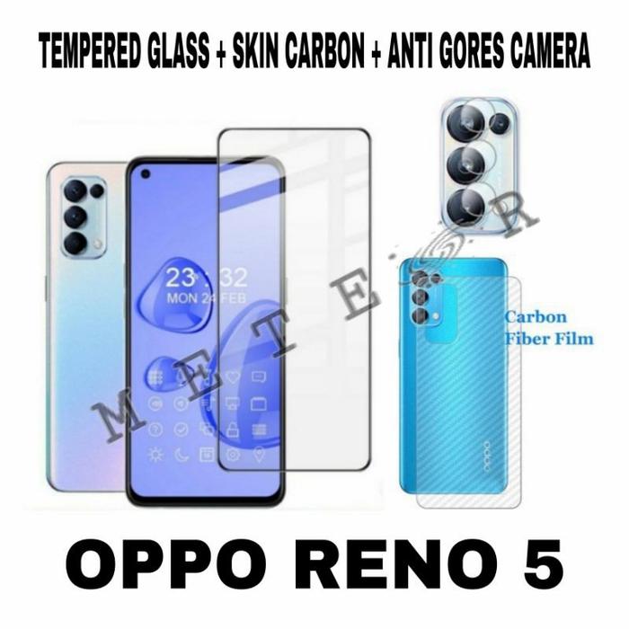 Gambar OPPO RENO 5 4G 5G TEMPER GLASS SKIN CARBON CAMERA PROTECTOR 3IN1 dari METEOR SHOP_NEW Kota Tangerang Tokopedia
