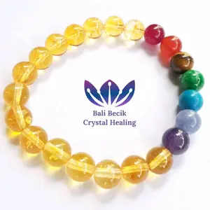 Gelang Batu 7 Cakra Chakra dan Batu Citrine Natural 8mm