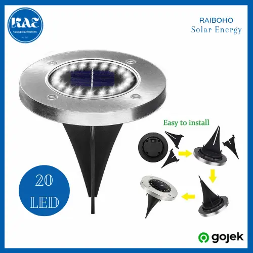 Lampu Taman Tenaga Surya Panel Solar Cell Tancap Tanam 20 LED Putih
