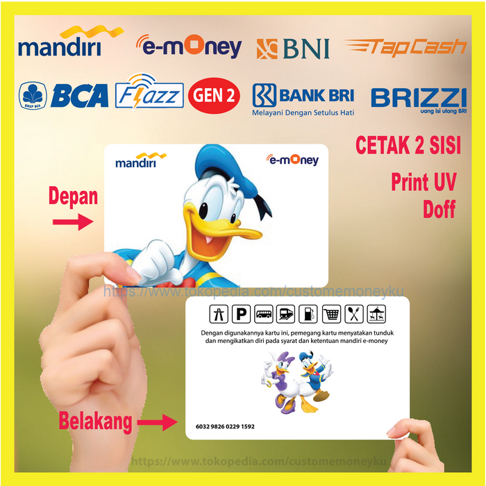 Gambar KARTU EMONEY MANDIRI BCA GEN 2 BNI BRI Donald Duck Donal Bebek - 2SISI dari CUSTOM EMONEY KAOS Kota Administrasi Jakarta Barat Tokopedia