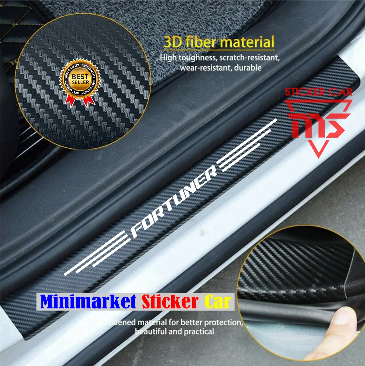 pelindung mobil sillplate toyota fortuner sticker karbon 3d / 4pcs