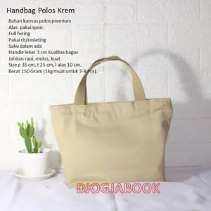 TAS KANVAS . TAS JINJING. HANDBAG KANVAS POLOS WARNA KREM. djogjabook