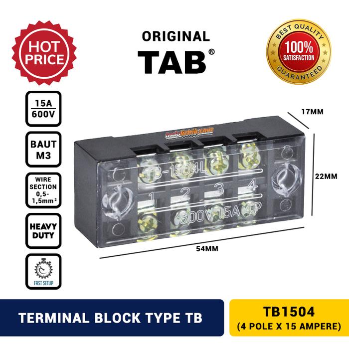 Gambar Terminal Blok Kabel 15A x 4Pole Terminal Block TB1504 TAB dari INDOLISTRIK OFFICIAL TNG Kota Administrasi Jakarta Pusat Tokopedia