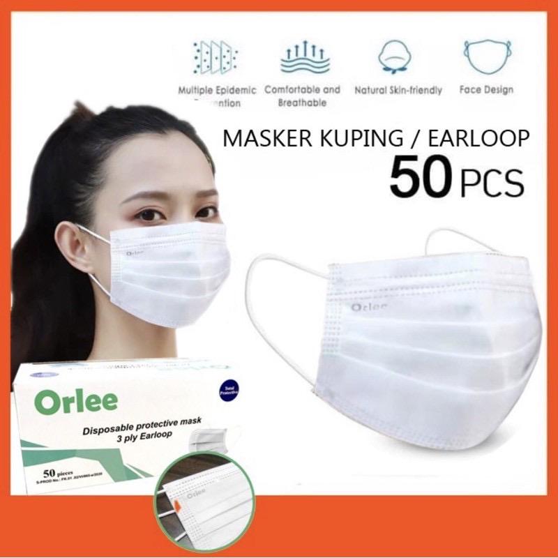Masker 3 ply Orlee Earloop Medis / Disposable Surgical Mask 3ply 50 ...