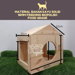 @1689 Projects Kandang Kucing Kayu Solid Jati Belanda 16mm Coating Glossy Food Grade Rumah Kucing Kayu Cat House Cat Condo Playground