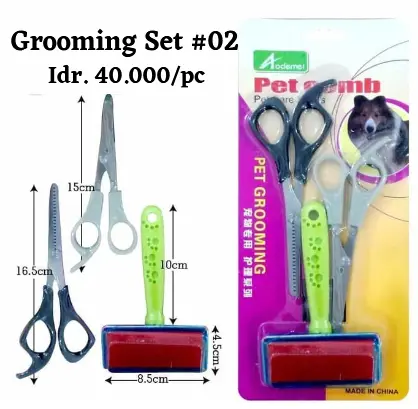 GROOMING SET Gunting Lurus + Sasak + Sisir Kawat Anjing Kucing Hewan02