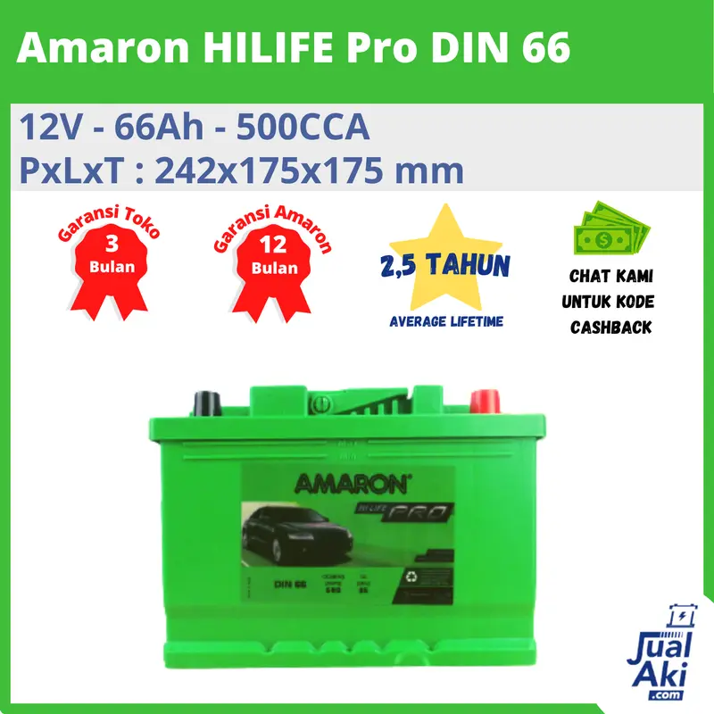 Amaron HiLife Pro Din 66 12V 66Ah - Gojek Grab Only 0