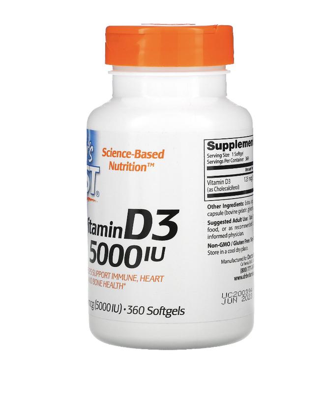 Doctor's Best vitamin D3 immune n bone 125 mcg 5000 IU 180 360 softgel 2