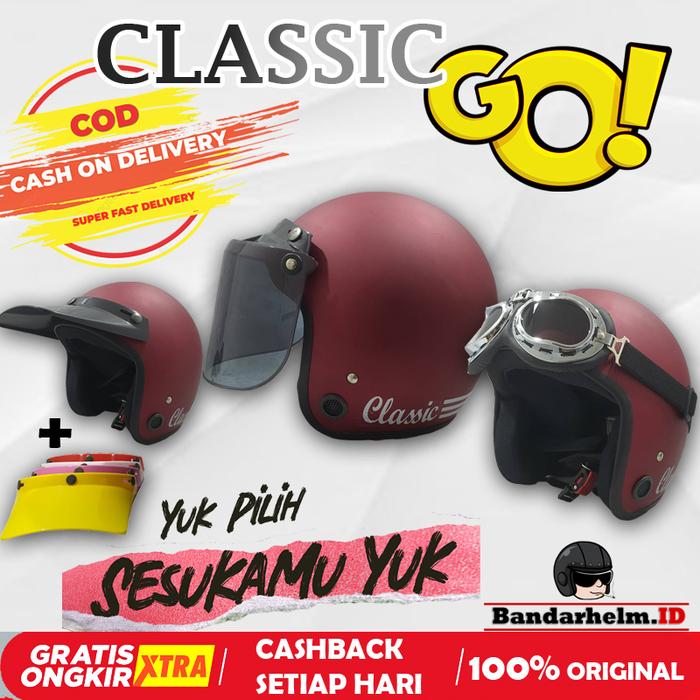 Gambar FLASH SALE!! Helm Classic Bogo Merah Marun Doff Classic Go Original - HELM SAJA dari BANDARHELM Kota Bandung Tokopedia
