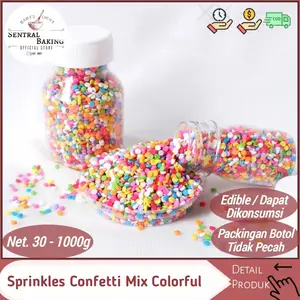 Sprinkle Confetti Hiasan Cake Colorful (SPR033) / Sprinkel Warna Warni Edible Gula Hiasan Tart Cupcake Springkel Trimit Bisa Dimakan Sugar Topping Sprinkels Dekorasi Hias Cake Sprinkles Rainbow White Pink Biru Merah Springkle 30 100 250 500 gr gram 1 kg