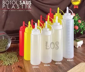 Botol Tempat Saos-Saus-Kecap-Mayonaise-Cuka Plastik dengan Takaran