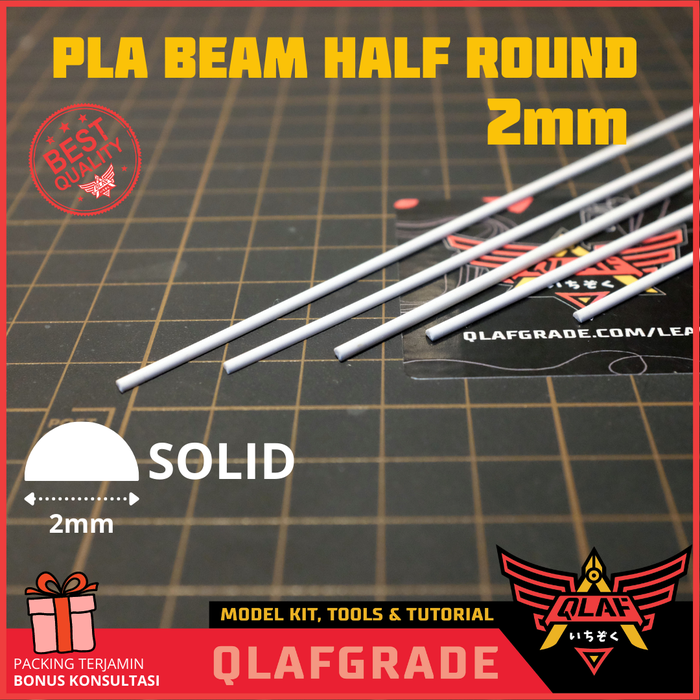 Gambar PLA BEAM HALF ROUND 2mm SOLID - pla plate kotak custom model kit dari Wahkhilaf Kota Surabaya Tokopedia