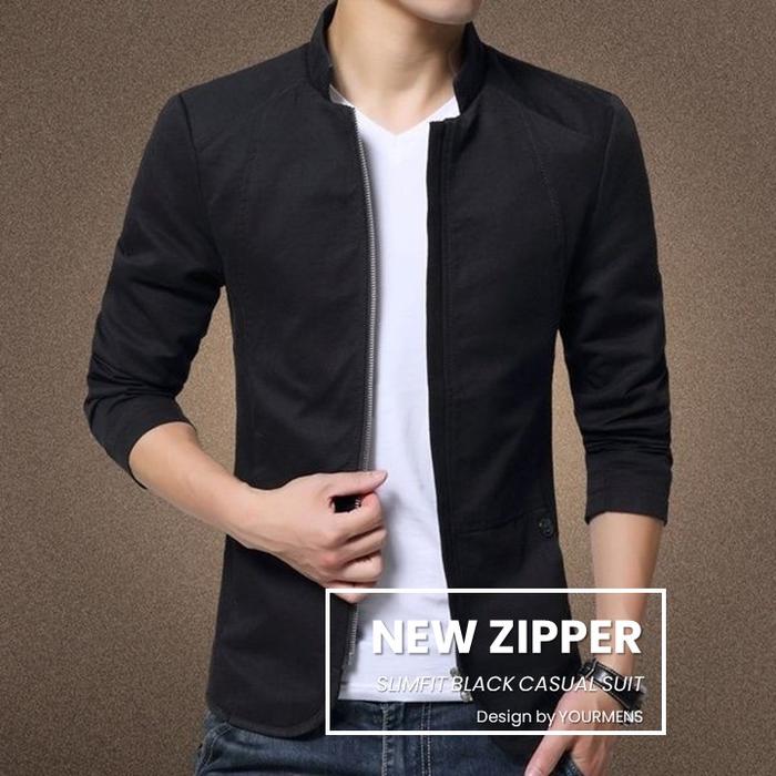 Gambar NIKAYU Blazer Pria Zipper Hitam Semi Formal Slim Fit Bahan High Twist Tebal Cocok untuk Acara Formal dan Semi Formal Casual Kerja dari YOURMENS STORE Kota Bogor Tokopedia