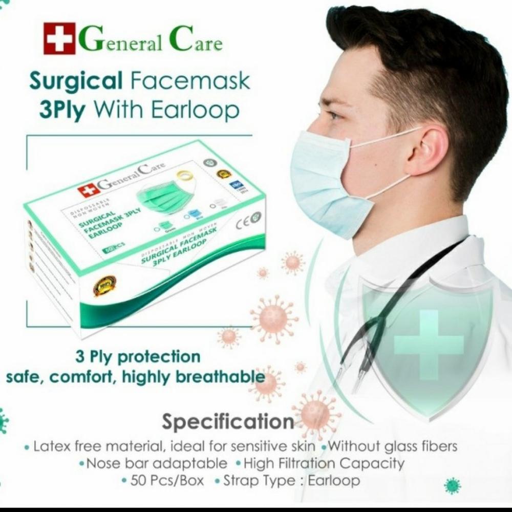 Masker medis 3ply earloop general care isi 50pcs