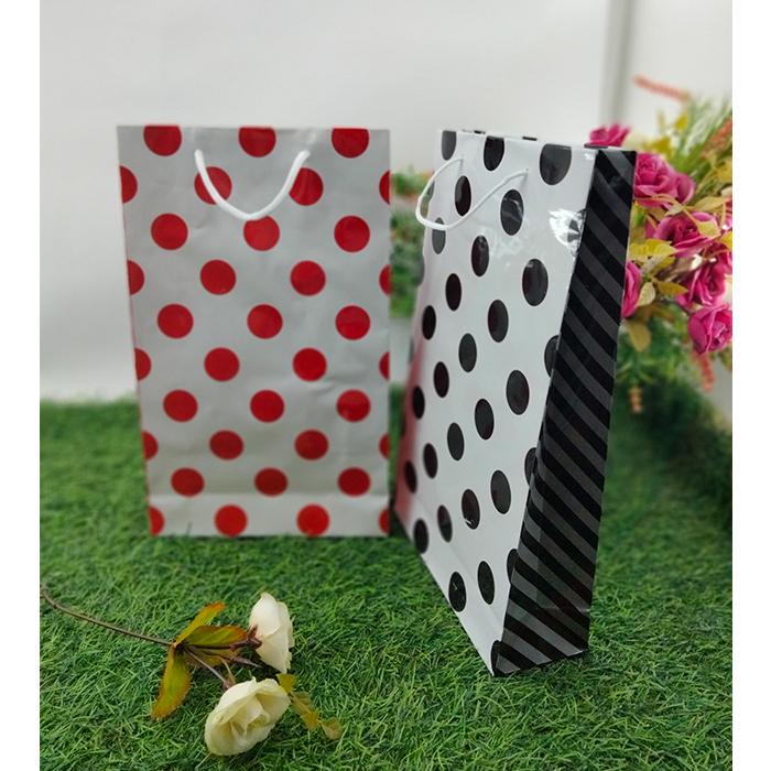 Gambar Tas Kertas Laminasi Polkadot Garis Belanja Kado Souvenir 24 x 9 x 30 dari Rahmah Tas Kertas dan Kemasan Kab. Sleman Tokopedia