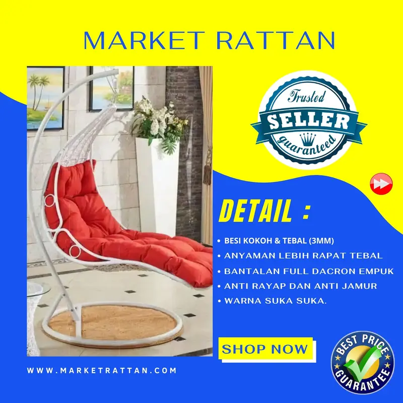 Ayunan Kursi Gantung Rotan Sintetis Model Lonjer Santai Malas Teras 2
