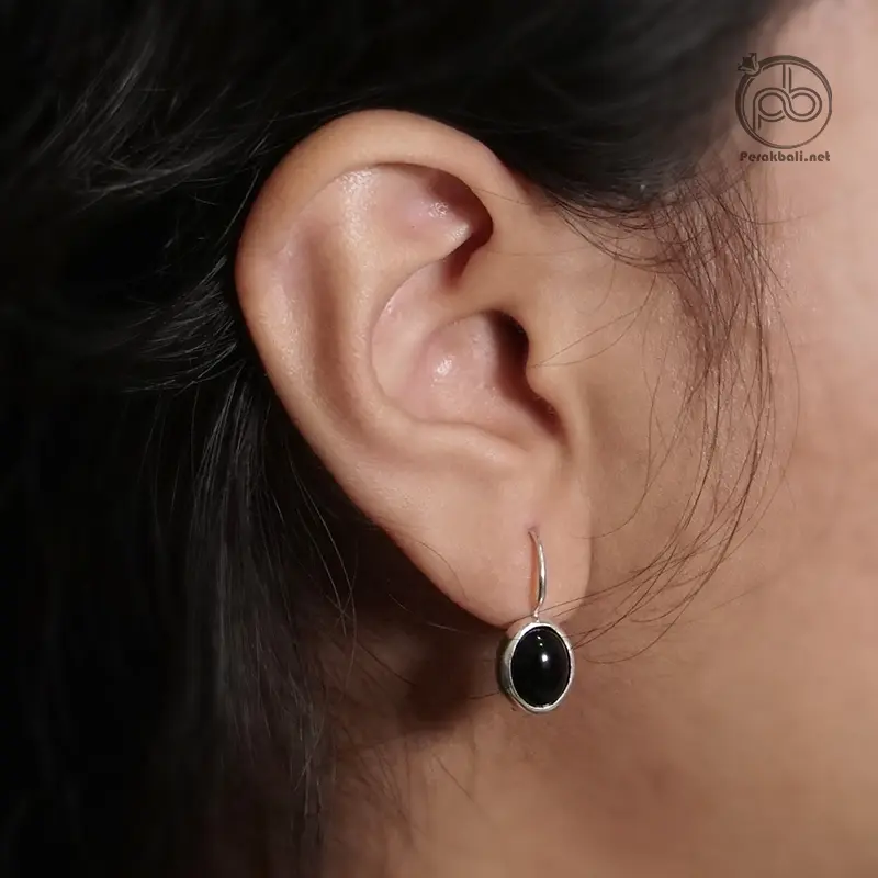 Anting Wanita Perak Bali Asli 925 Black Onyx Oval 3