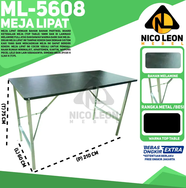 Meja Lipat 120 X 60 X 75 0