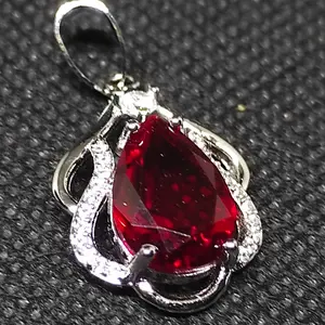 Liontin Water Drop Created Red Blood Ruby Green Amethhyst CZ Silver