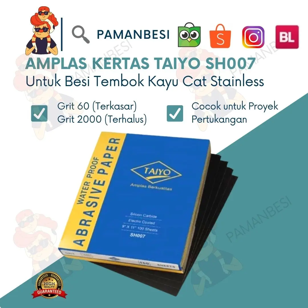 Amplas Kertas Taiyo SH007 Untuk Besi Tembok Kayu Grit 180 - 1200