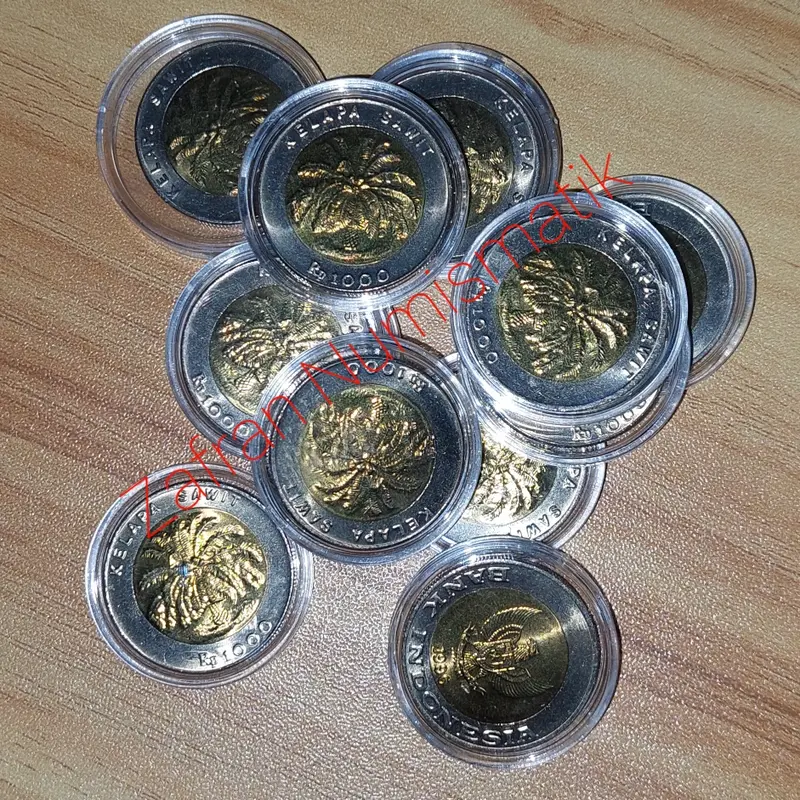 Koleksi Unik Kuno Langka Koin Bimetal Rp 1000 Kelapa Sawit Luster Kinclong 1